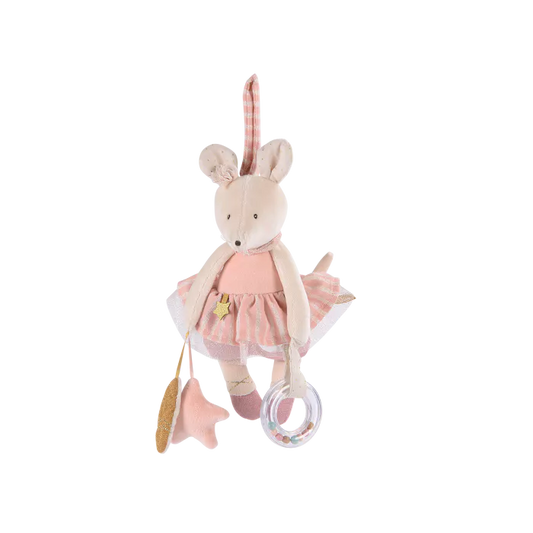 Peluche attività a sospendere Moulin Roty topolina ballerina con sonagli e specchio
