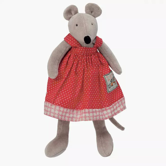 Peluche Moulin Roty topolina Nini 30 cm con vestitino, collezione La Grande Famille