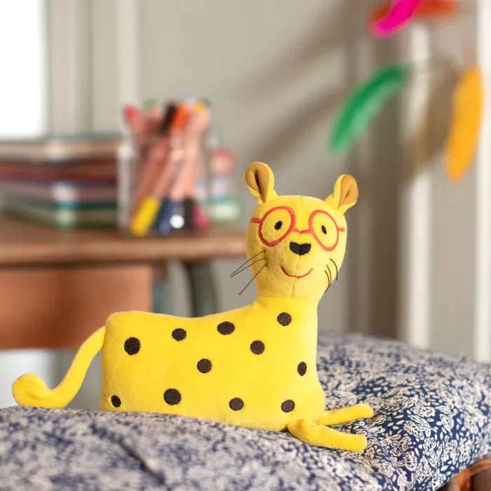Peluche sonaglio Petit Léopard giallo con lunette rosse – Moulin Roty Les Toupitis