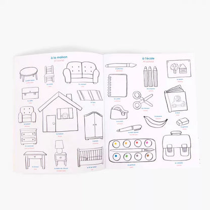 Libro da colorare e attività bilingue con stickers – Moulin Roty Les Popipop