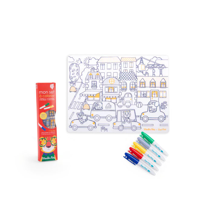 Moulin Roty Set in silicone da colorare con 5 pennarelli – Collezione Les Popipop