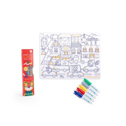 Moulin Roty Set in silicone da colorare con 5 pennarelli – Collezione Les Popipop