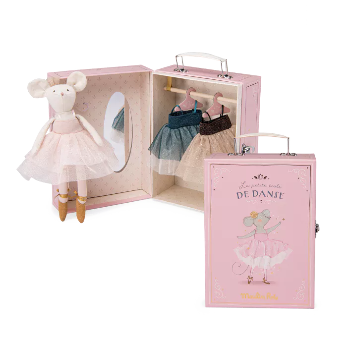 Valigetta Moulin Roty La Petite École de Danse con specchio e 3 tutu scintillanti su appendini
