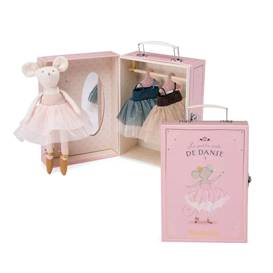 Valigetta Moulin Roty La Petite École de Danse con specchio e 3 tutu scintillanti su appendini