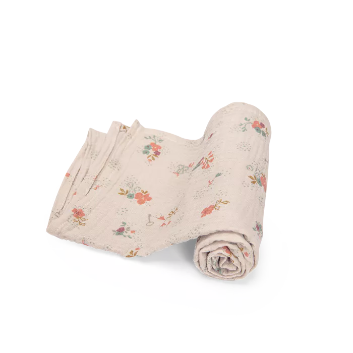 Mussole OEKO-TEX Moulin Roty con fantasia rosa, stelline e floreale