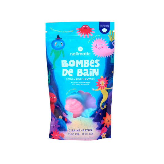 Set Nailmatic con 7 bombe da bagno colorate a forma di conchiglia per bambini