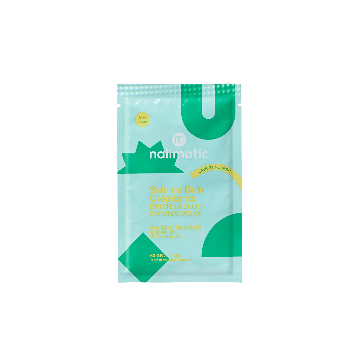 Sali da bagno frizzanti verdi Nailmatic per bambini con effetto crackling e ingredienti naturali