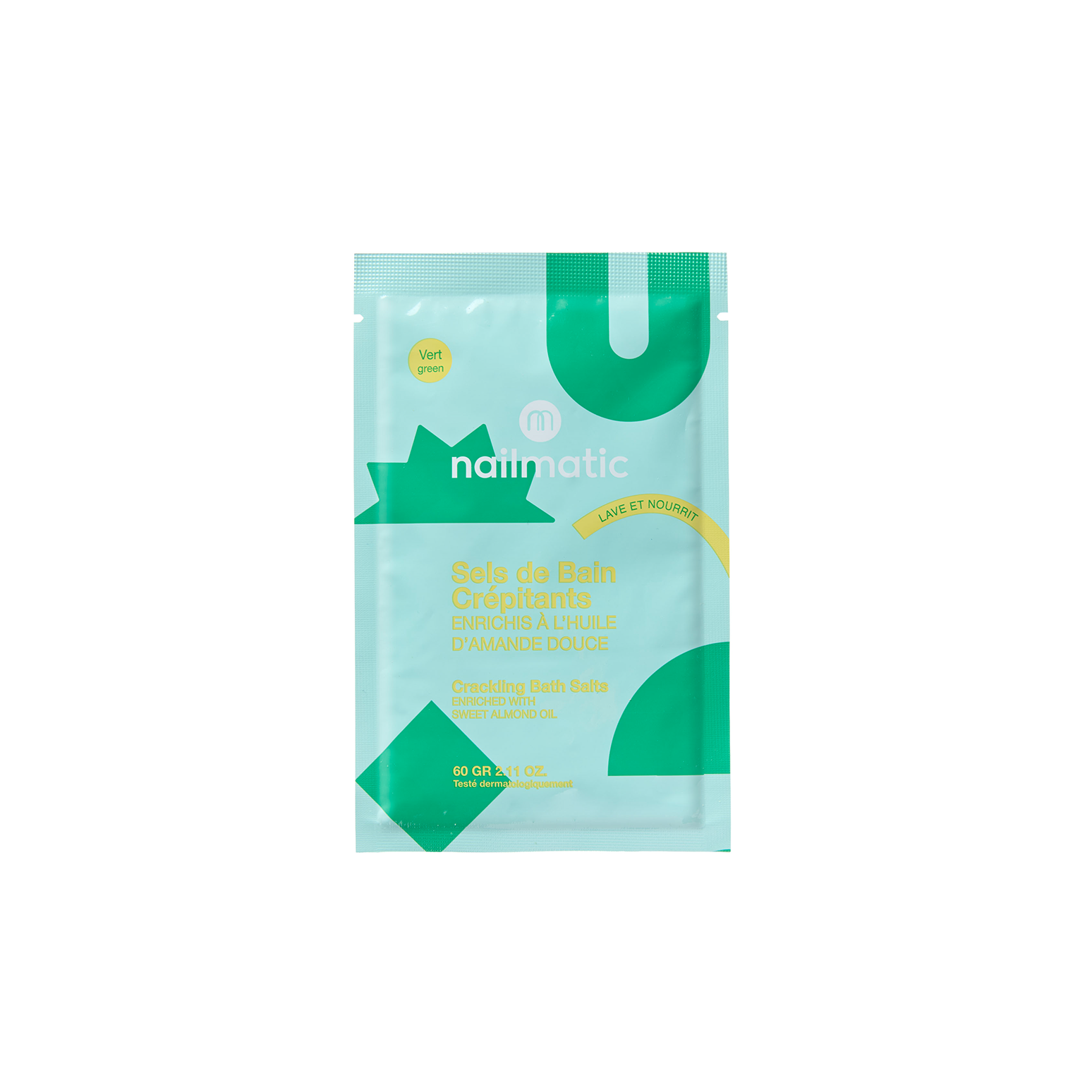 Sali da bagno frizzanti verdi Nailmatic per bambini con effetto crackling e ingredienti naturali