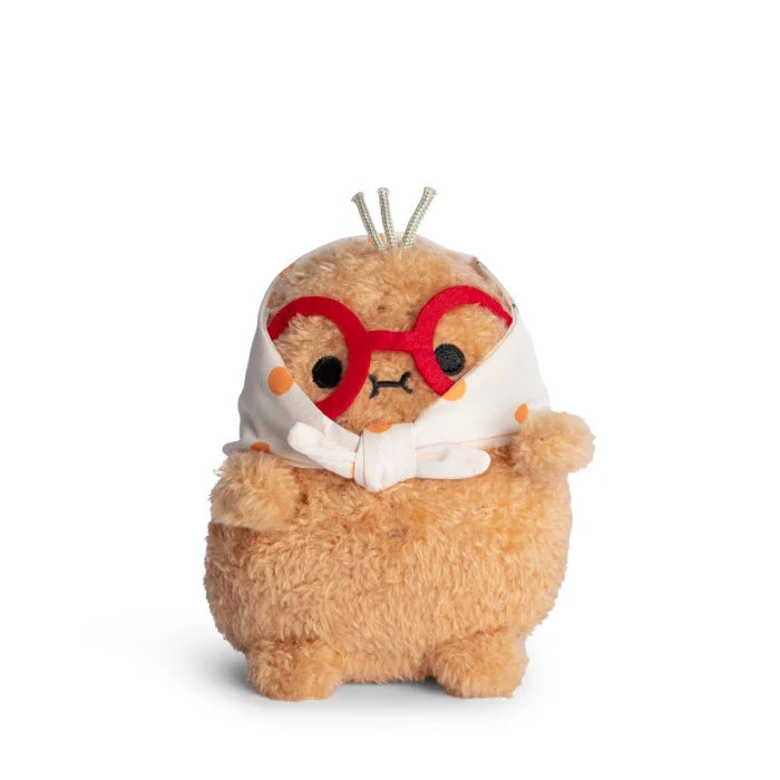 Mini peluche nonna Orange Grandma Ricespud Noodoll con foulard a pois arancioni