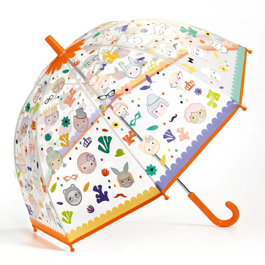 Ombrello per bambini Djeco Facce su sfondo bianco – cambia colore con la pioggia