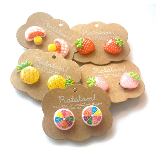 Orecchini clip-on per bambini tema frutta ciliegie fragole angurie