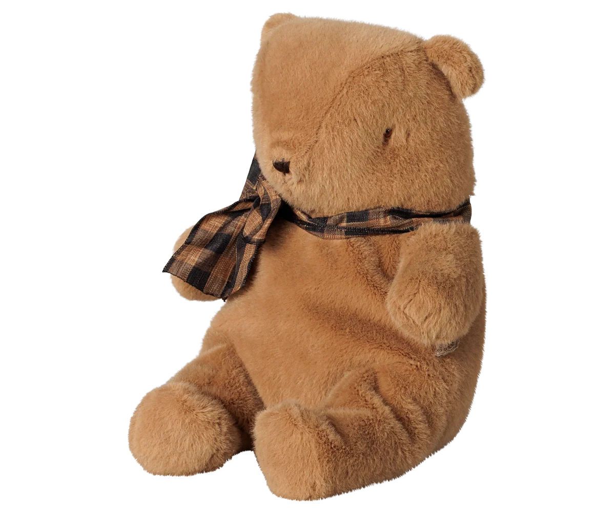 Orsacchiotto di peluche Maileg piccolo marrone chiaro con fiocco, teddy bear vintage morbido adatto a tutte le età.