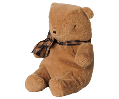 Orsacchiotto di peluche Maileg piccolo marrone chiaro con fiocco, teddy bear vintage morbido adatto a tutte le età.