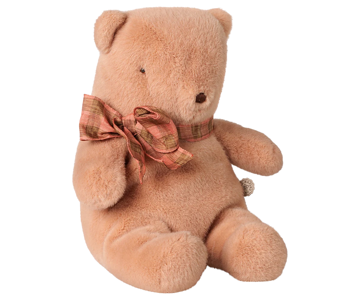 Orsacchiotto di peluche Maileg piccolo colore rosa antico con fiocco, teddy bear vintage morbido adatto a tutte le età.