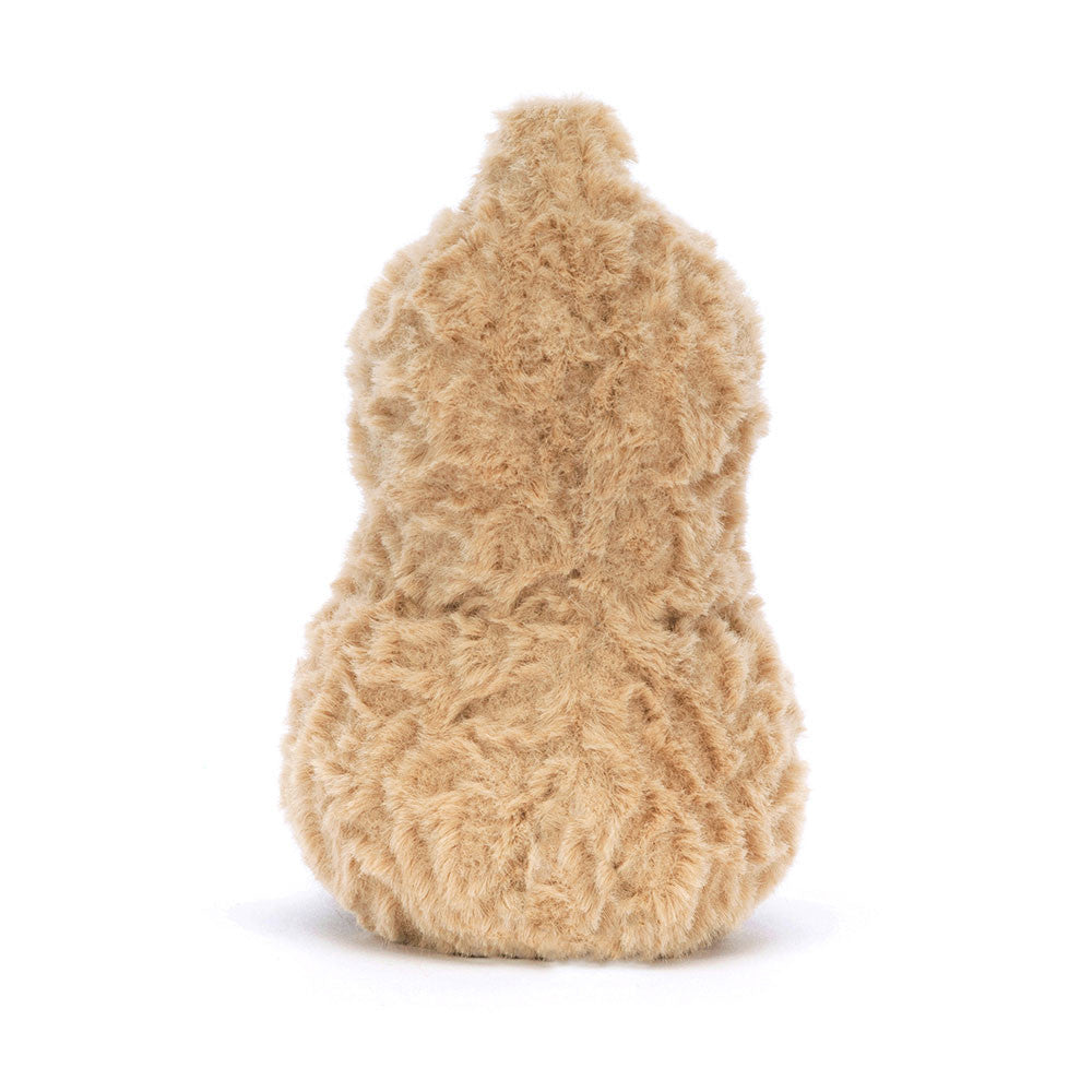 Peluche Amuseables Peanut Jellycat visto da dietro, con morbido corpo color nocciola e stivaletti in corda marrone