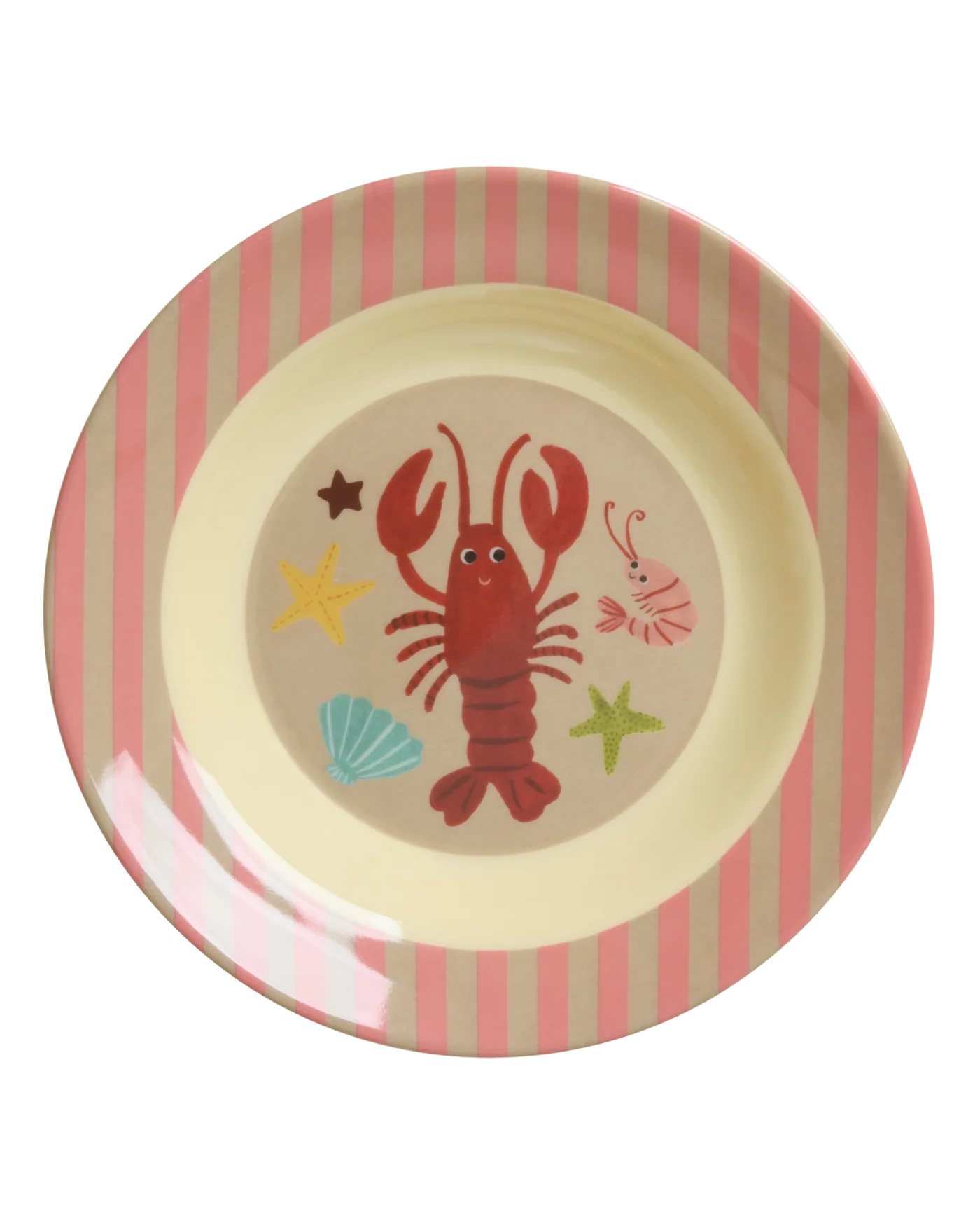 Piatto fondo Rice per bambini in melamina con stampa Coral Ocean, su sfondo bianco