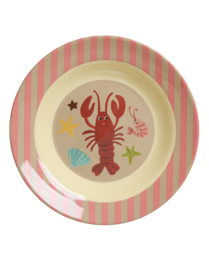 Piatto fondo Rice per bambini in melamina con stampa Coral Ocean, su sfondo bianco
