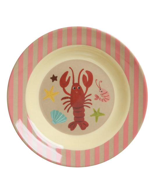 Piatto fondo Rice per bambini in melamina con stampa Coral Ocean, su sfondo bianco
