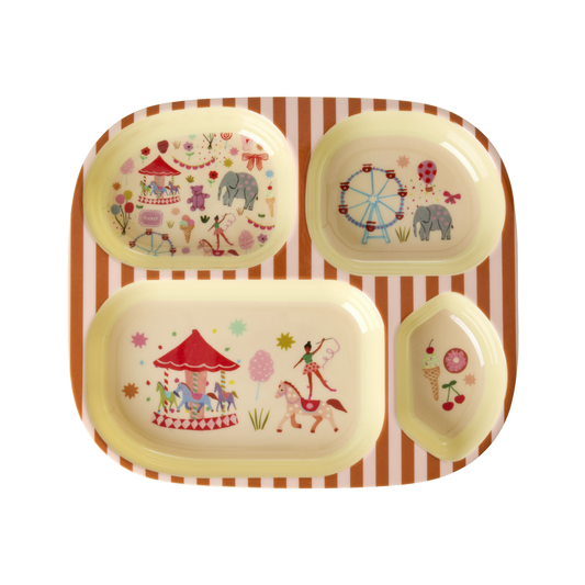 Piatto a 4 Scomparti in Melamina di RICE fantasia Fun Fair Rosa