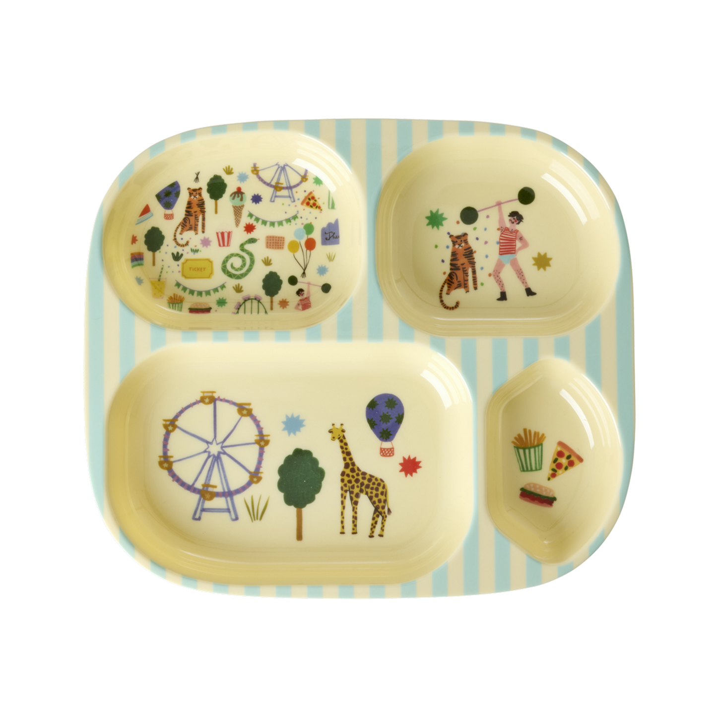 Piatto 4 scomparti in melamina Rice – Fun Fair Mint, per bambini - Apple Pie