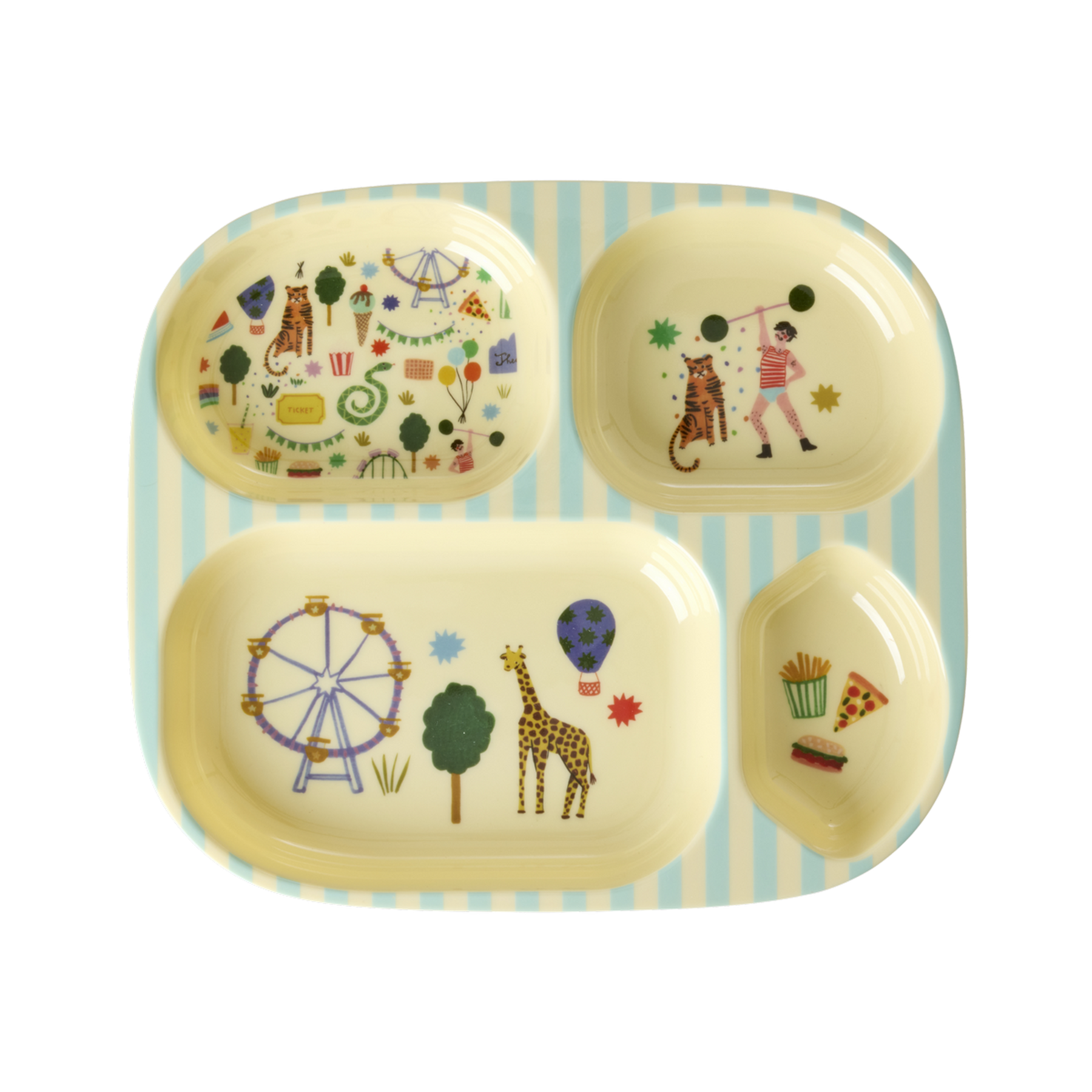Piatto 4 scomparti in melamina Rice – Fun Fair Mint, per bambini - Apple Pie