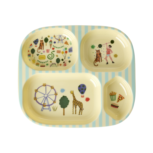 Piatto 4 scomparti in melamina Rice – Fun Fair Mint, per bambini - Apple Pie