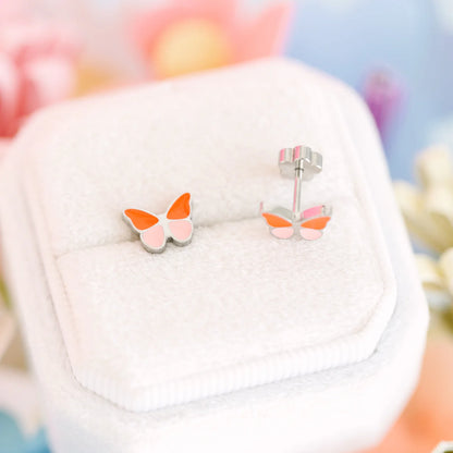 dettaglio chiusura a vite e perno ultra sottile orecchini Pierced SILVER BUTTERFLY COLORBLOCK, vista retro