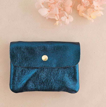 Portafoglio Royal Marais Duck in pelle metallizzata blu-verde Made in Italy