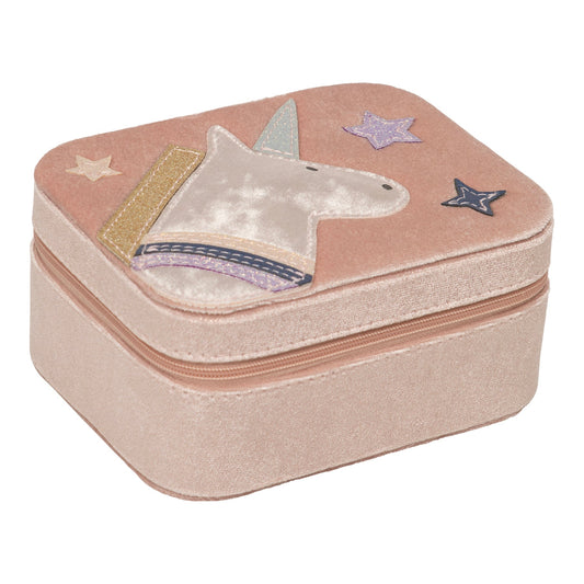 Portagioie a tema unicorno in velluto rosa con stelline di Mimi & Lula