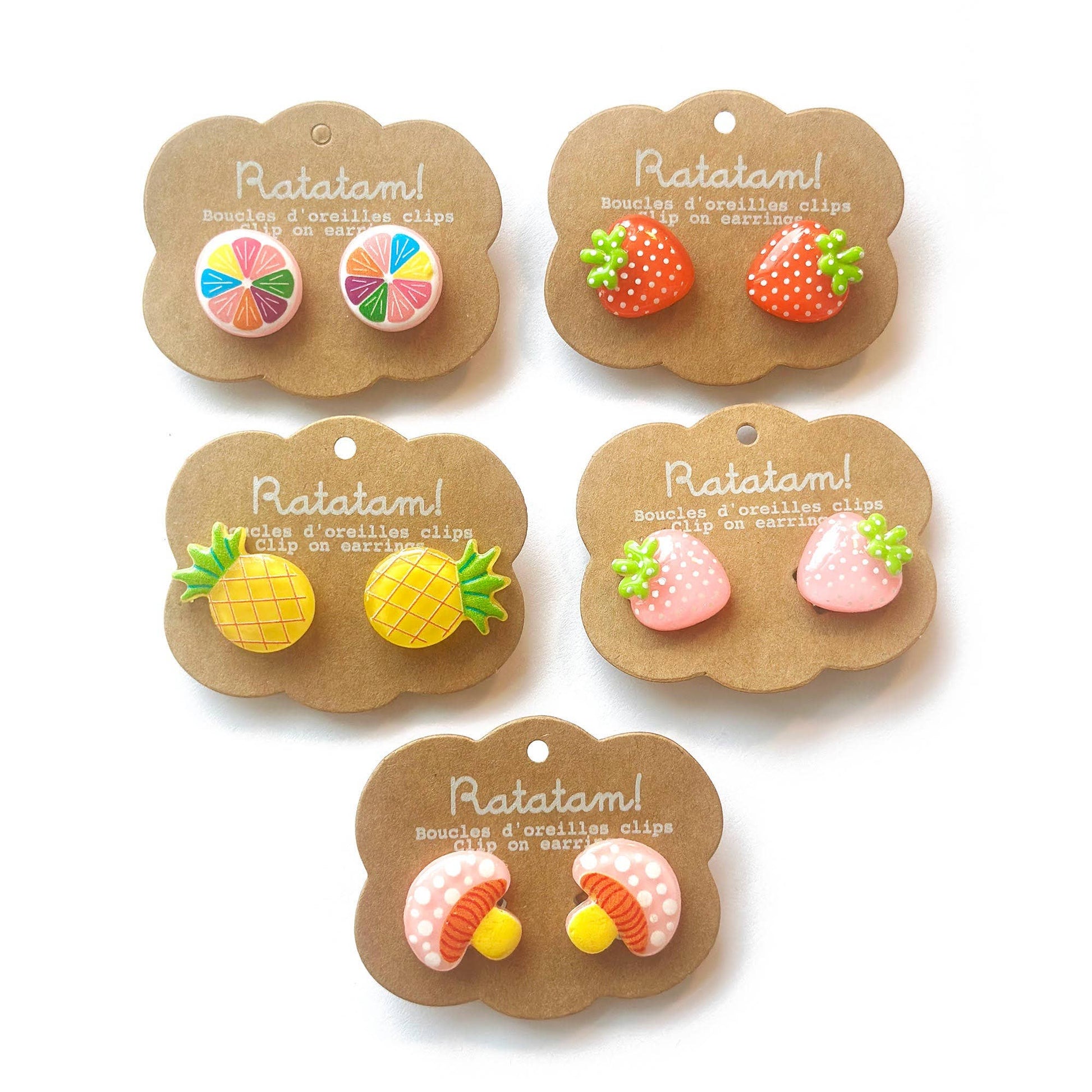 Set Ratatam Kids 5 paia orecchini clip-on a forma di frutta colorata