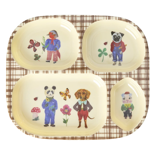 Set pappa RICE Denmark marrone con illustrazioni Nathalie Lété in melamina, confezione regalo