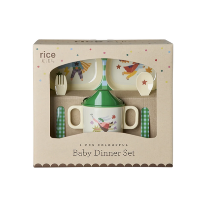 Rice baby dinner set Hero verde set pappa in melamina con piatto bicchiere e posate in gift box