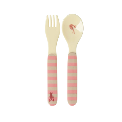 Set posatine baby RICE Denmark Coral Ocean in melamina – forchetta e cucchiaino