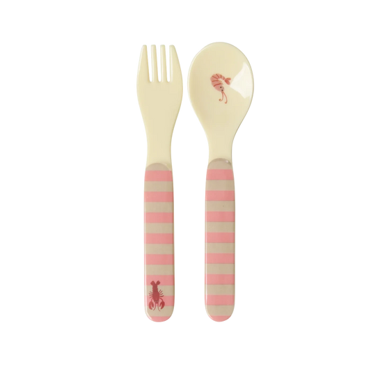 Set posatine baby RICE Denmark Coral Ocean in melamina – forchetta e cucchiaino