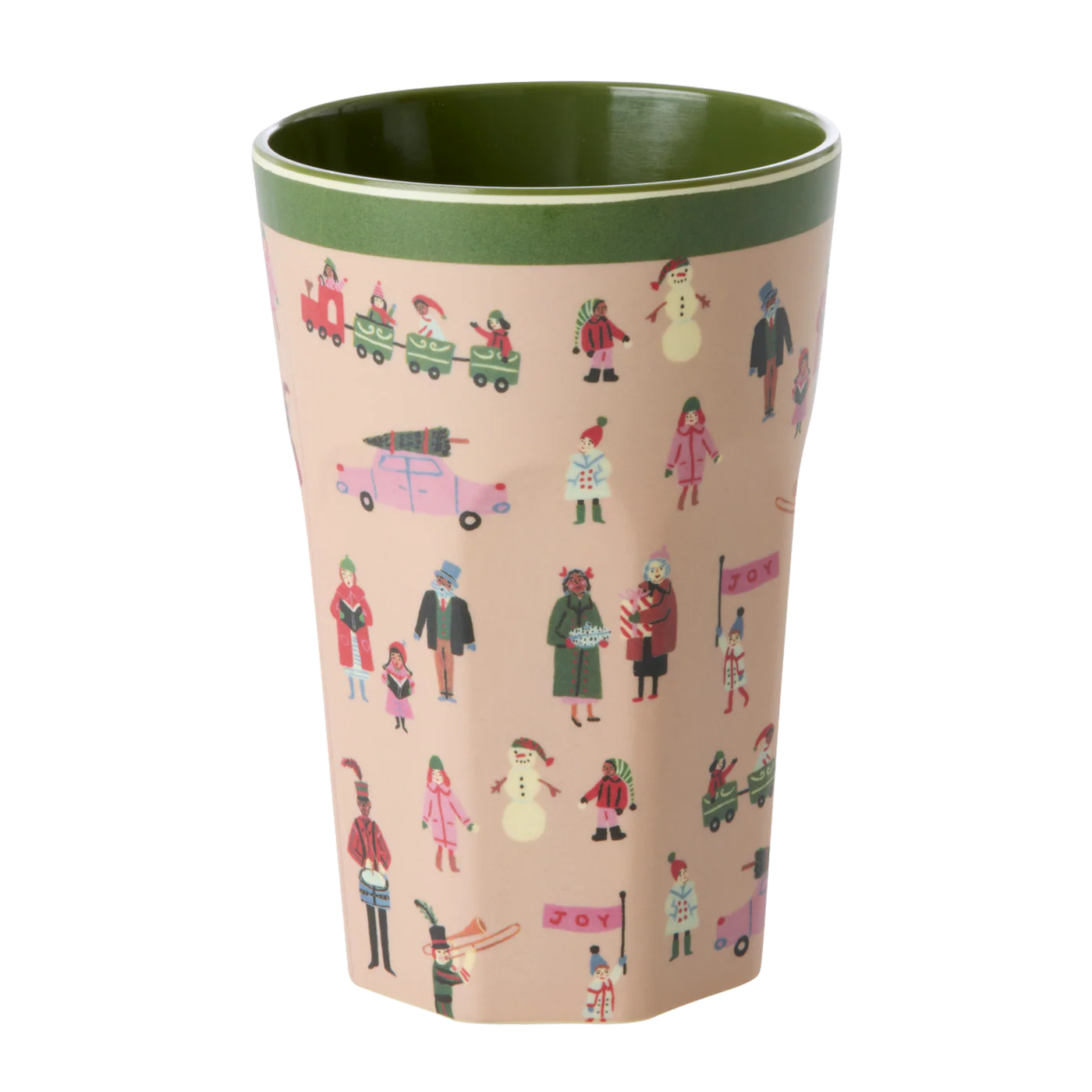 Bicchiere alto Rice in melamina rosa polvere con stampa Holiday