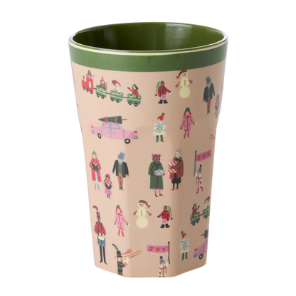 Bicchiere alto Rice in melamina rosa polvere con stampa Holiday
