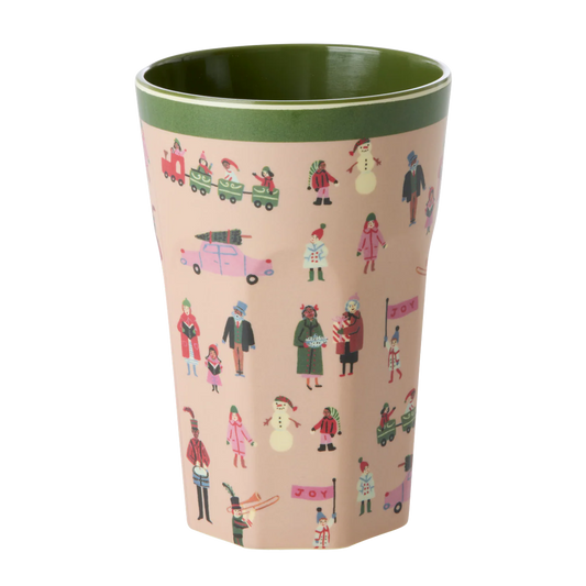 Bicchiere alto Rice in melamina rosa polvere con stampa Holiday