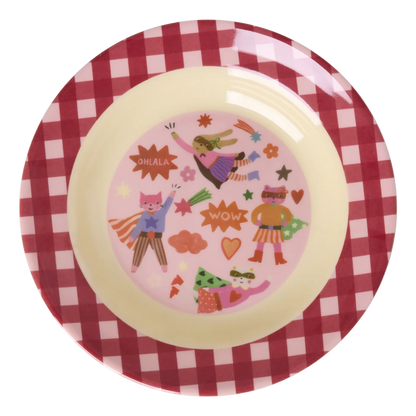 Ciotola RICE per bambini rosa con stampa Hero in melamina resistente