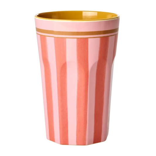 Rice Denmark bicchiere alto Organic Stripes Rosa in melamina con righe rosa e corallo