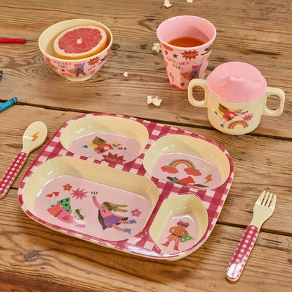 Piatto Bambini RICE 4 Scomparti Rosa Hero in Melamina