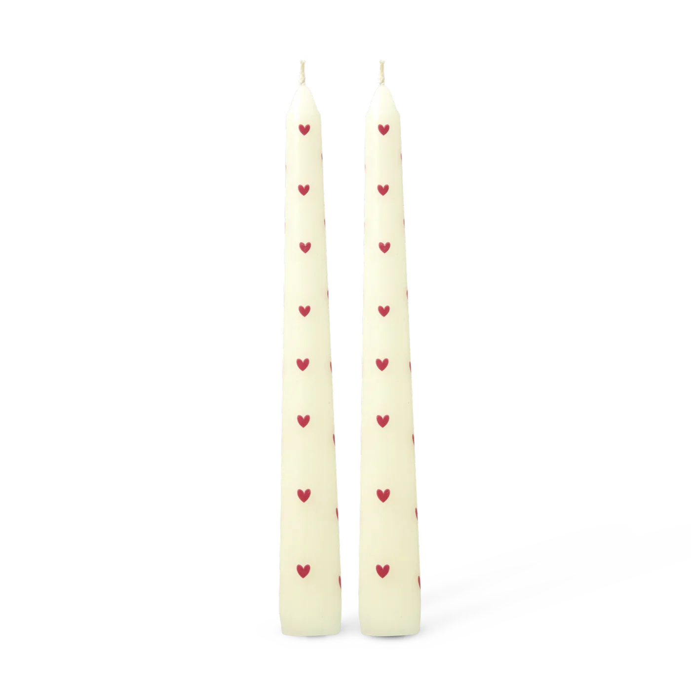 Set 2 candele RICE Denmark color crema con cuori rossi in cera di paraffina
