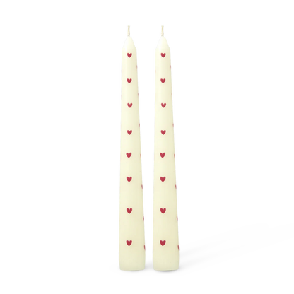Set 2 candele RICE Denmark color crema con cuori rossi in cera di paraffina