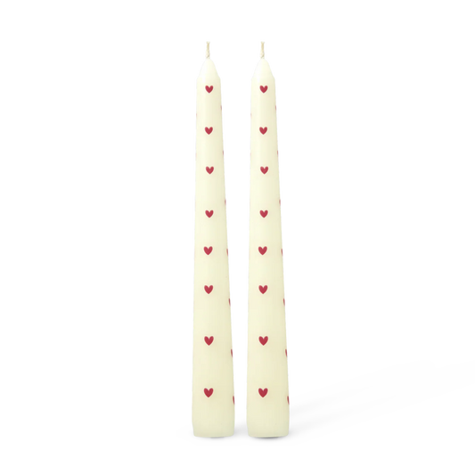 Set 2 candele RICE Denmark color crema con cuori rossi in cera di paraffina