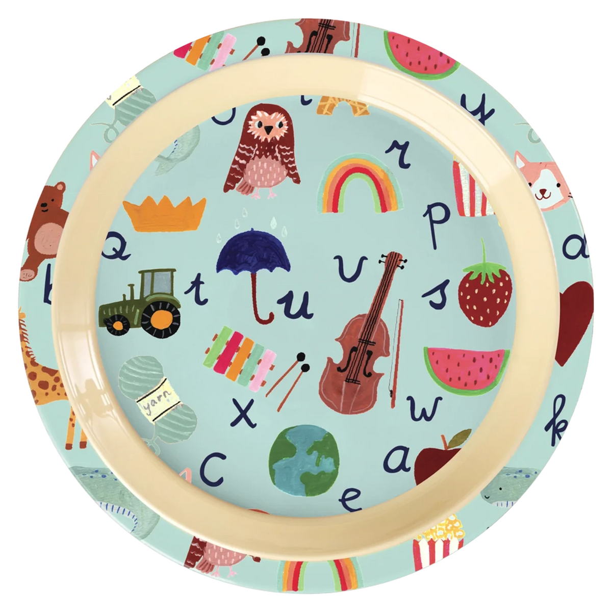 RICE piatto bambini in melamina fantasia ABC blu 22 cm