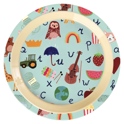 RICE piatto bambini in melamina fantasia ABC blu 22 cm