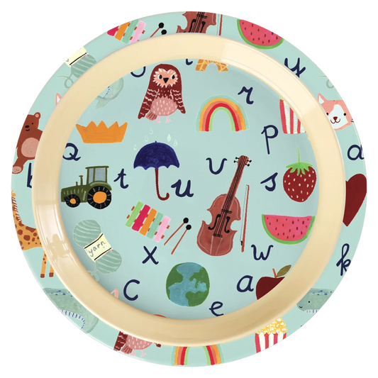RICE piatto bambini in melamina fantasia ABC blu 22 cm