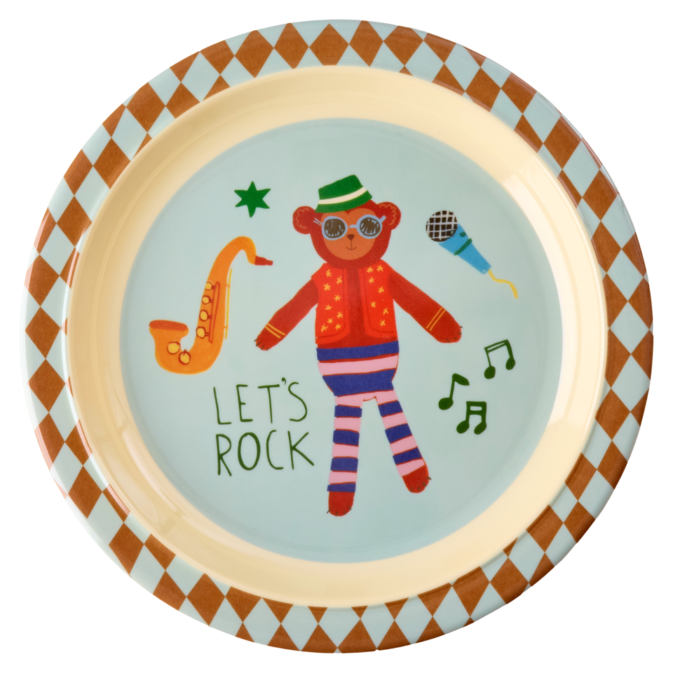Piatto bambini RICE in melamina Music Band blu