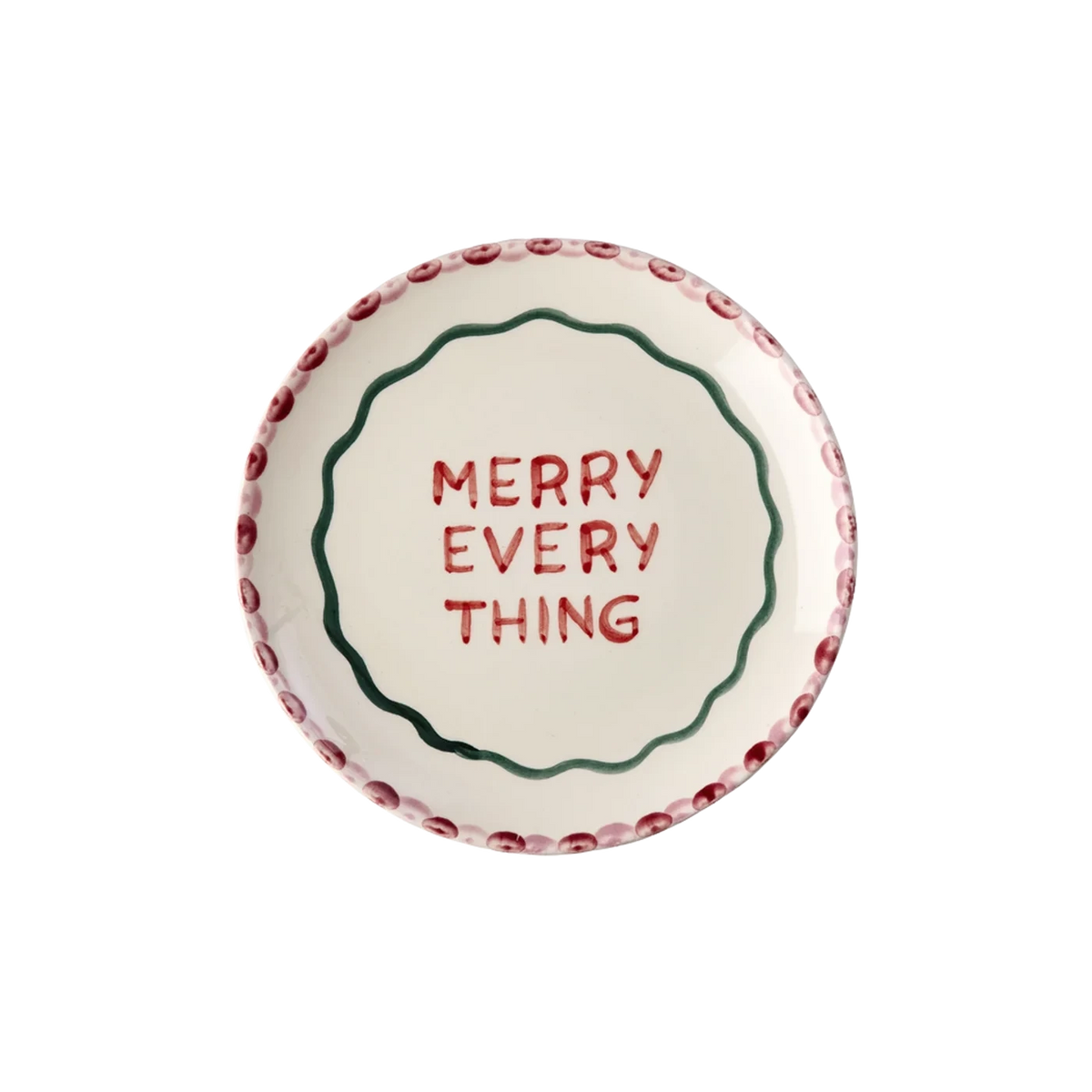 Piatto dolce RICE Merry Everything in ceramica off white decorata a mano 15 cm