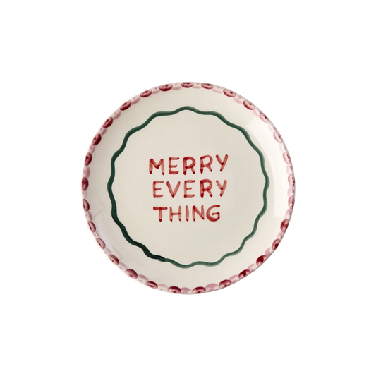 Piatto dolce RICE Merry Everything in ceramica off white decorata a mano 15 cm
