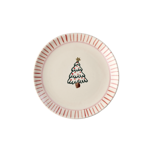 RICE piatto dolce natalizio in ceramica con albero di Natale dipinto a mano